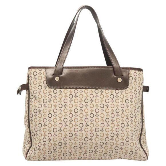 CELINE C Macadam Canvas Hand Bag Beige Gold Auth - Picture 1 of 16